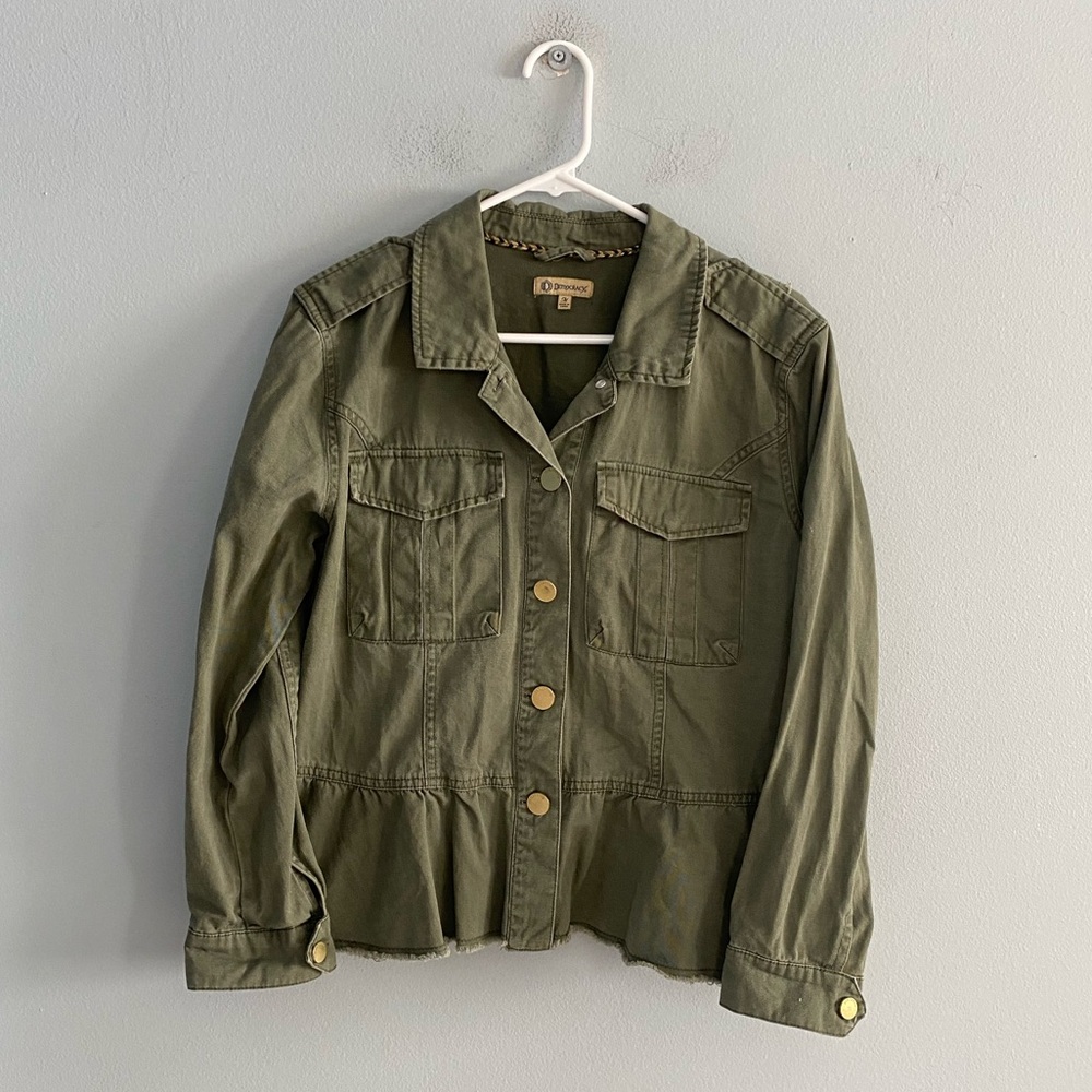 Democracy Peplum Olive Green Button-Up Jacket